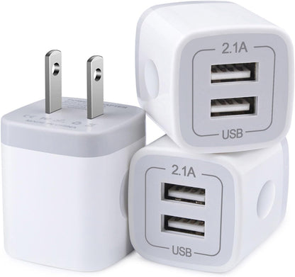 Charger Block, USB Wall Charger, Double USB Fast Charging Cube Block Charger Box, 2.1A Phone Chargerr Power Adapter 3Pack for Iphone 17 16 15 14 13 12 11 Pro Max XS XR X 8 Samsung Galaxy S25 Ultra A17
