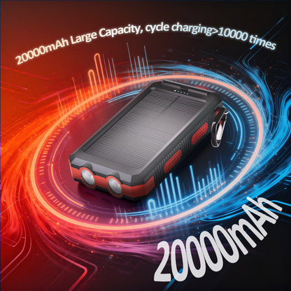 Solpowben 20000Mah Solar Power Bank Compatible for Cell Phone Iphone, Outdoor Portable Charger with Dual 5V USB Ports, 2 Flashlights & Digital Compass(Red)