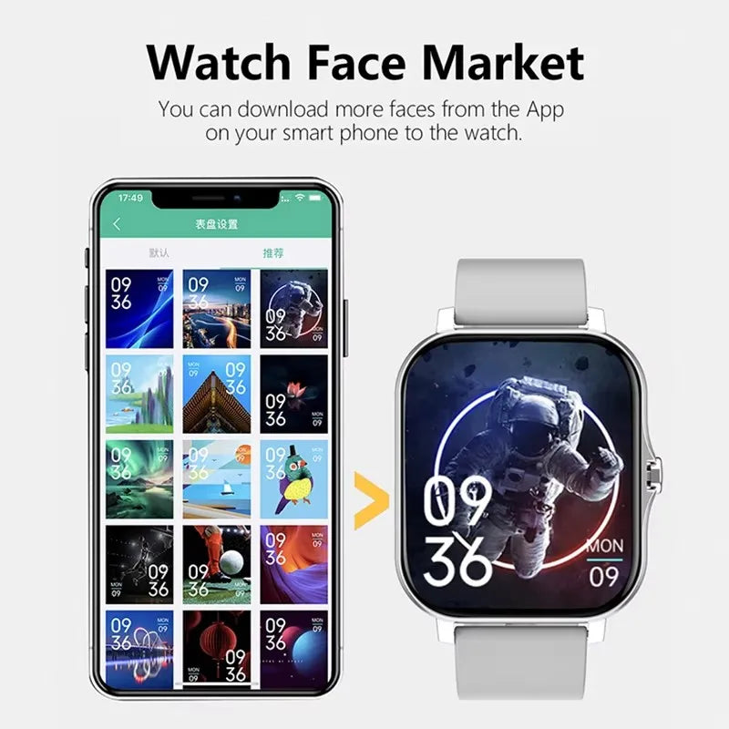 Smart Fitness Watch with Health Monitoring, Waterproof Design, and Bluetooth Call Functionality for Men and Women - Compatible with iOS and Android (Model HT30)
