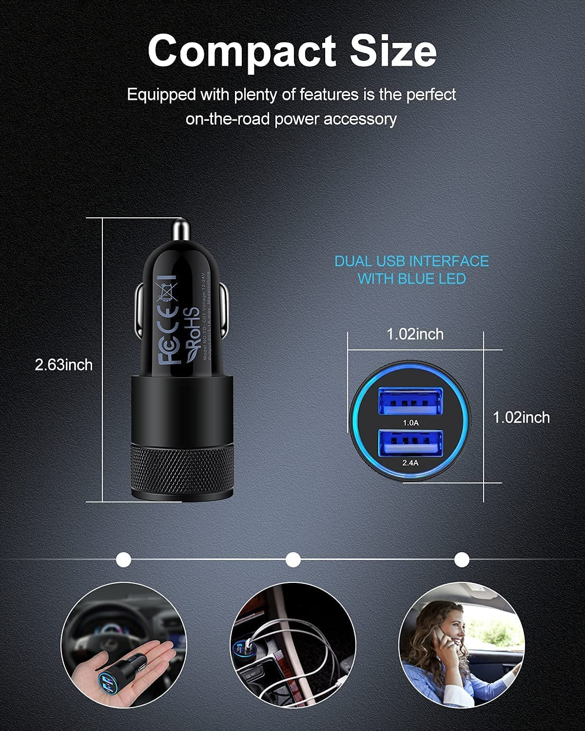 Car Charger [2Pack/3.4A] Fast Charge Dual Port USB Cargador Lighter Adapter For Iphone 17E 15 14 13 12 11 Pro Max X XR XS 17 plus 16, Ipad, Samsung Galaxy S23 S22 S21 S25+ S7 J7 S10E S9 Note 8 12V
