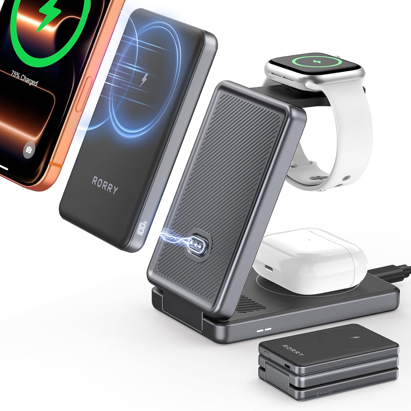 4 in 1 Wireless Phone Charging Station for Apple &5000Mah Power Bank | 20W Magnetic Fast Charging, Detachable Magnetic Portable Charger, Travel Essential for Apple Devices,  Aurodock
