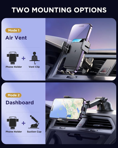 3 in 1 Wireless Car Charger, 15W Fast Charging Phone Car Mount Auto-Clamping Windshield Dashboard Air Vent Car Phone Holder for Iphone, Samsung, All Smartphones
