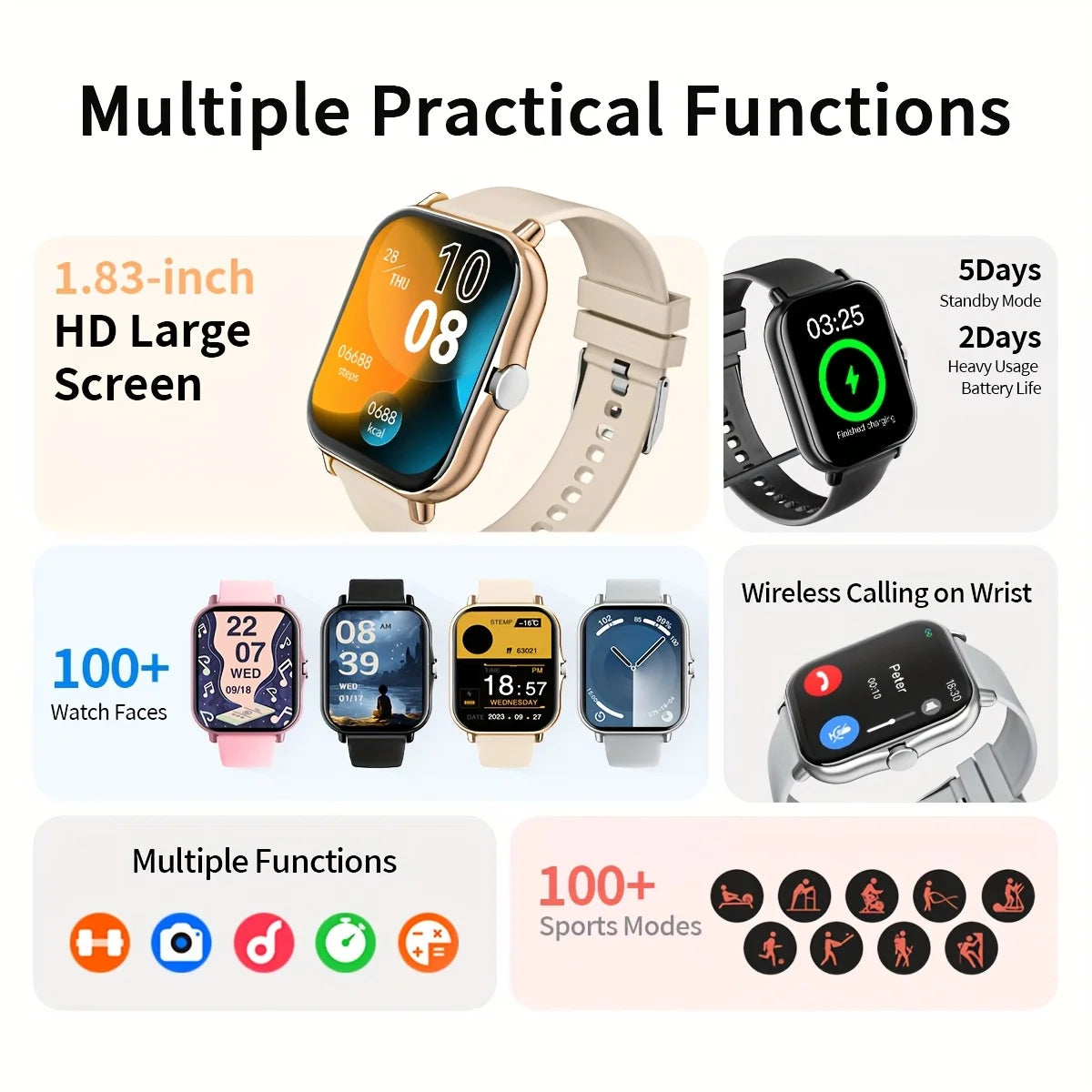 G.L Wear 1.83-Inch HD Smartwatch with Bluetooth Calling, Heart Rate Monitor, Fitness Tracker, and Activity Monitoring for Men & Women