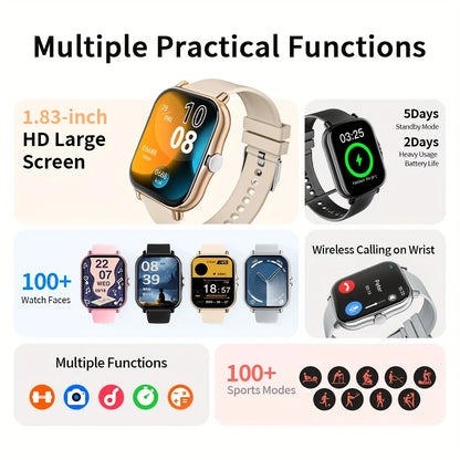 G.L Wear 1.83-Inch HD Smartwatch with Bluetooth Calling, Heart Rate Monitor, Fitness Tracker, and Activity Monitoring for Men & Women