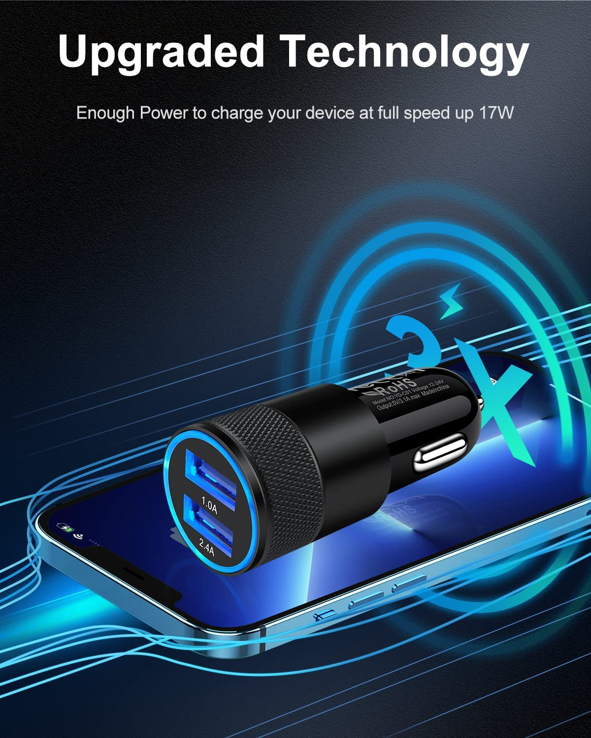 Car Charger [2Pack/3.4A] Fast Charge Dual Port USB Cargador Lighter Adapter For Iphone 17E 15 14 13 12 11 Pro Max X XR XS 17 plus 16, Ipad, Samsung Galaxy S23 S22 S21 S25+ S7 J7 S10E S9 Note 8 12V