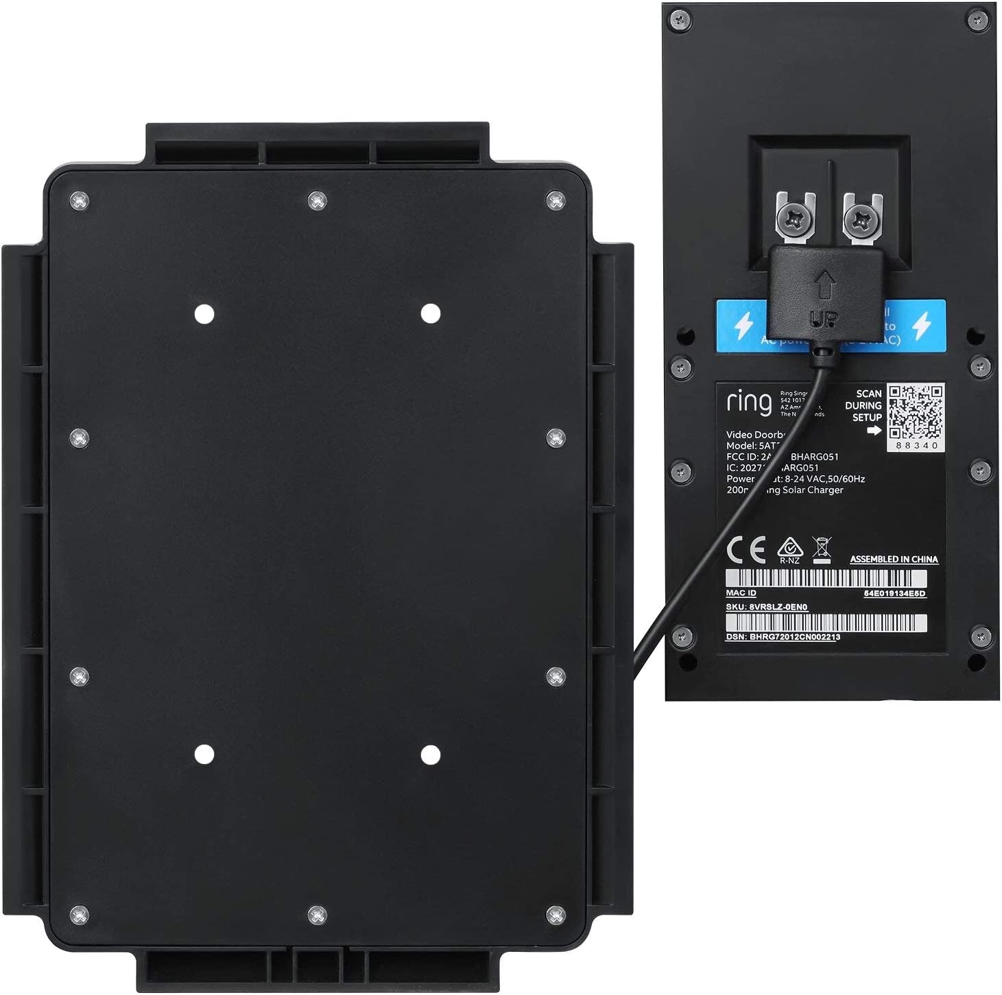Solar Charger Mount Compatible with R.Ing Video Doorbell 3, 3 plus and 4, R.Ing Doorbell Battery plus and Pro (1 Pack, Black)
