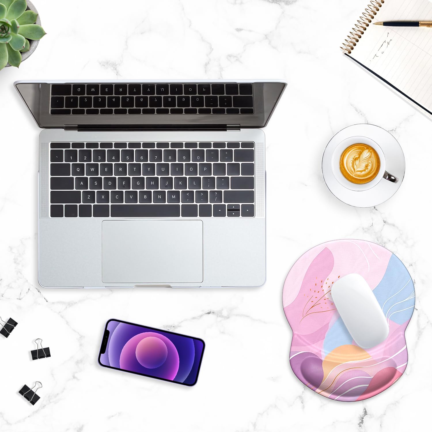 Ergonomic Mouse Pad with Gel Wrist Support Small Wrist Rest Smooth Surface Non-Slip PU Base Comfortable Office Supplies Pain Relief, 8.7 X 7.2 Inches, Art Style Pattern
