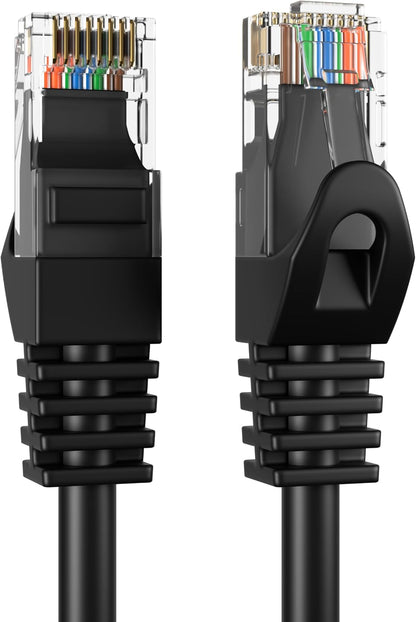 Cat5E 100FT Network Ethernet Patch Cable, 350Mhz Internet Wire, Backwards Compatible with Cat5, for PC, Modem, Router, Consoles for Home and Office, Black