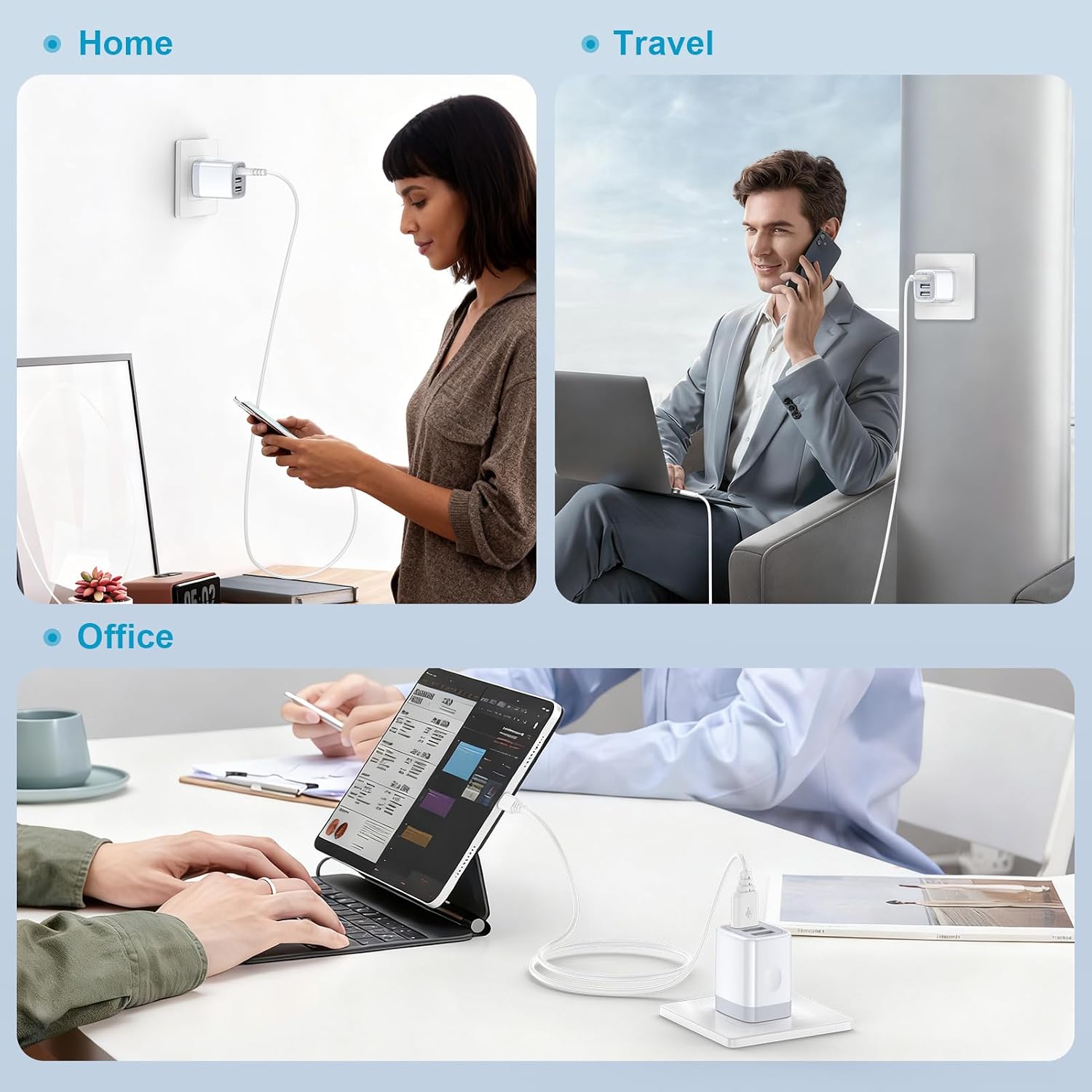 USB Wall Charger,  2Pack Wall Plug 3-Port USB Charging Station 3.1A Power Adapter Multi Port Quick Charger Block Cube for Iphone 17 16 15 14 13 12 11 Pro XS MAX 8 Ipad Samsung Galaxy S25 S24 S23