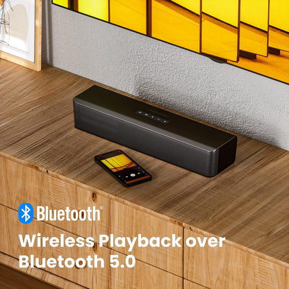 2.1 Compact Sound Bars for TV with Subwoofer, HDMI Arc/Bluetooth 5.0/Optical/Aux/Rca Connection, Remote Control, Adjustable Bass, Wall Mountable – P15, 140W, 16 Inch, Black