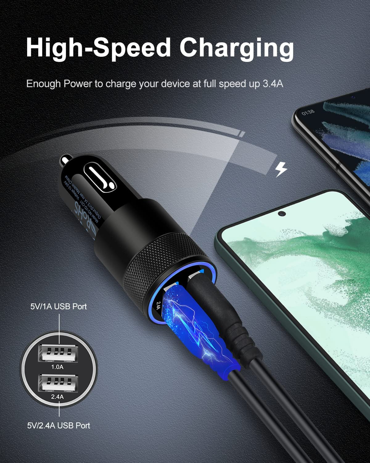 Car Charger [2Pack/3.4A] Fast Charge Dual Port USB Cargador Lighter Adapter For Iphone 17E 15 14 13 12 11 Pro Max X XR XS 17 plus 16, Ipad, Samsung Galaxy S23 S22 S21 S25+ S7 J7 S10E S9 Note 8 12V