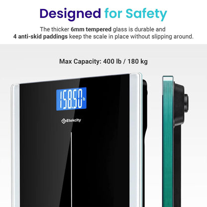 Digital Body Weight Bathroom Scale with Large Tempered Glass Platform, High Precision, LCD Display, 400 lb Capacity, Batteries Included