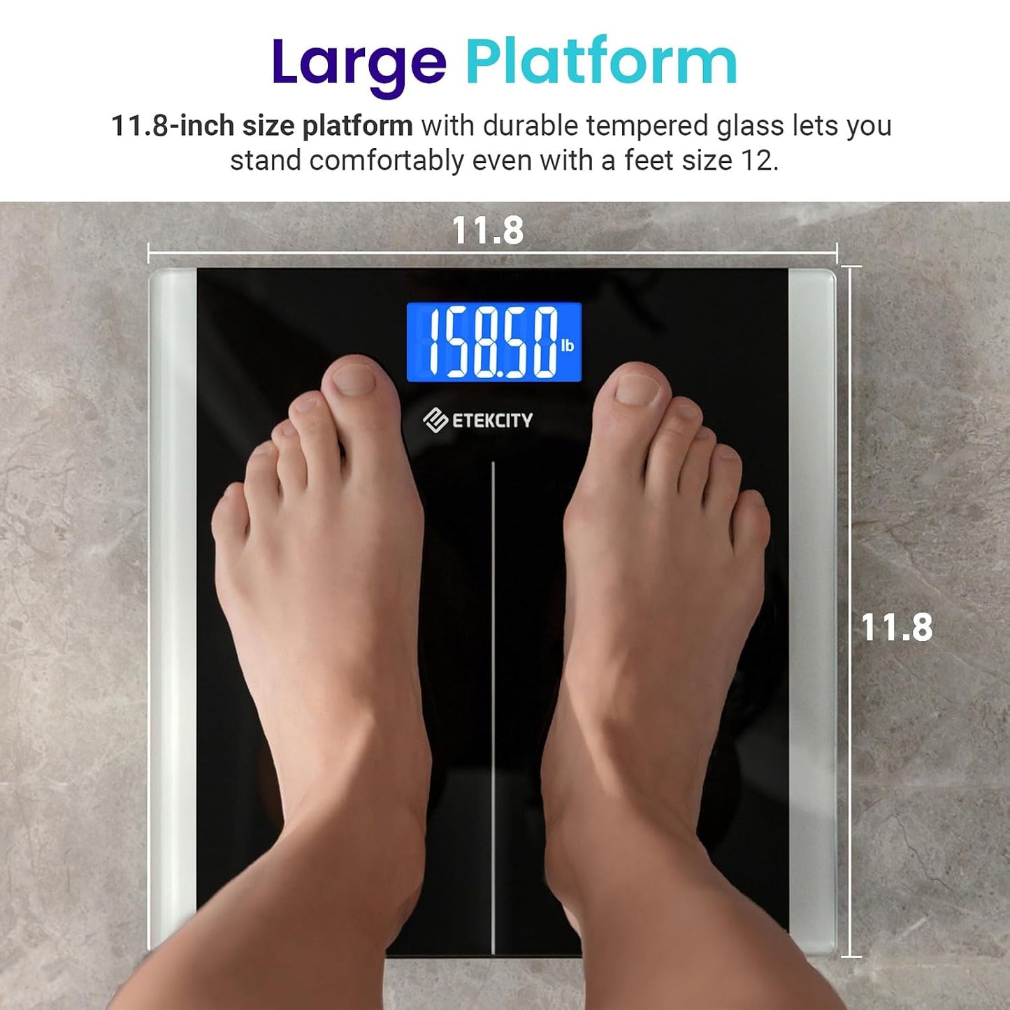 Digital Body Weight Bathroom Scale with Large Tempered Glass Platform, High Precision, LCD Display, 400 lb Capacity, Batteries Included