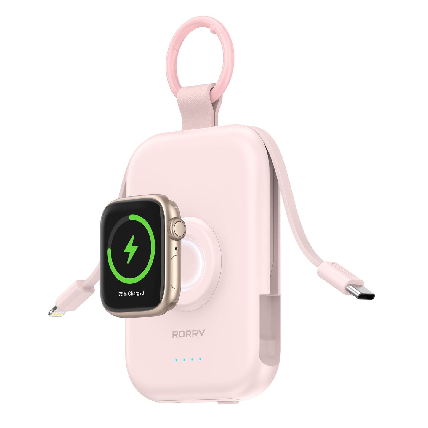Portable Charger, 5000Mah Power Bank - Apple Watch Charger with Built-In Cables,Travel-Ready Portable Charger for Iphone 17/ 16/15/14 ,Android ,Apple Watch Ultra2/11/10/9/8, White