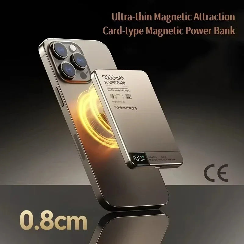 5000Mah Ultra-Thin Power Bank Magnetic Wireless Digital Display Fast Charging External Battery for Magsafe for Iphone