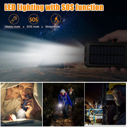 Solar Power Bank 50000Mah Portable Charging Poverbank External Battery Charger Strong Light LDE Light for All Smartphones