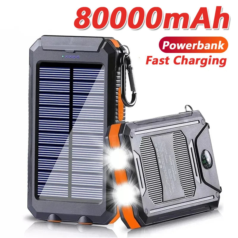 Solar Power Bank 50000Mah Portable Charging Poverbank External Battery Charger Strong Light LDE Light for All Smartphones