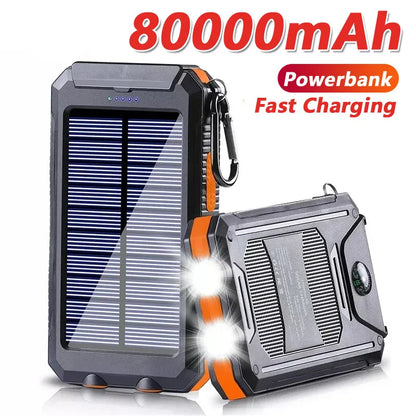Solar Power Bank 50000Mah Portable Charging Poverbank External Battery Charger Strong Light LDE Light for All Smartphones