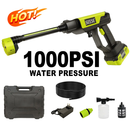 SEESE Cordless Pressure Washer with Single-Port Charger Base and Portable Water Bottle for Car Washing, Home Cleaning, and Garden Watering