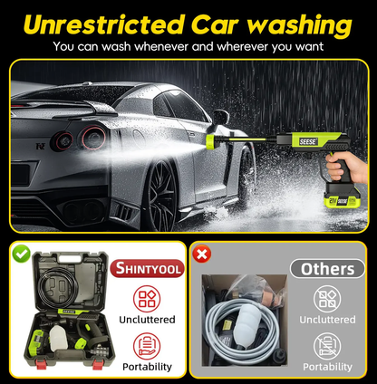 SEESE Cordless Pressure Washer with Single-Port Charger Base and Portable Water Bottle for Car Washing, Home Cleaning, and Garden Watering
