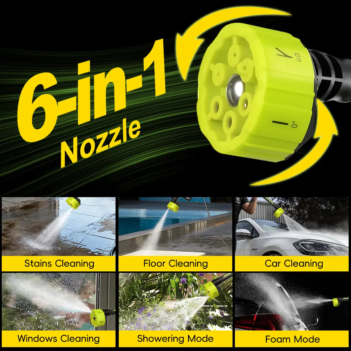 SEESE Cordless Pressure Washer with Single-Port Charger Base and Portable Water Bottle for Car Washing, Home Cleaning, and Garden Watering