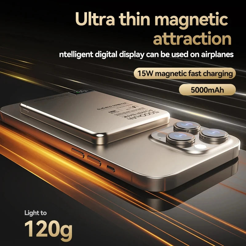 5000Mah Ultra-Thin Power Bank Magnetic Wireless Digital Display Fast Charging External Battery for Magsafe for Iphone