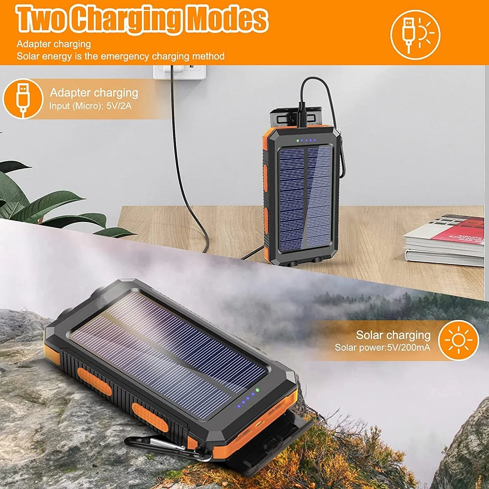 Solar Power Bank 50000Mah Portable Charging Poverbank External Battery Charger Strong Light LDE Light for All Smartphones
