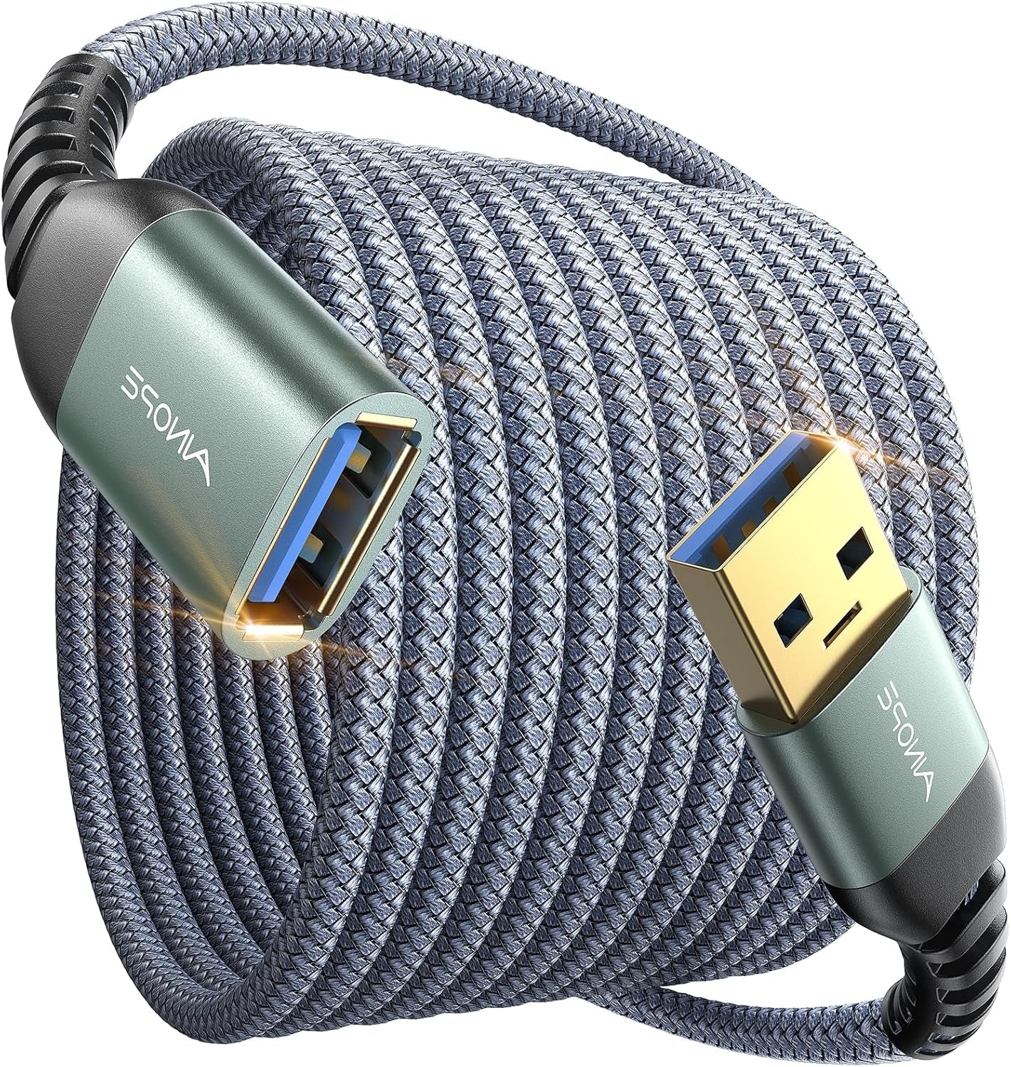 10FT USB 3.0 Extension Cable, Male to Female High-Speed Data Transfer Cord, Compatible with Webcam, USB Keyboard, Flash Drive, Hard Drive, and Printer, Grey