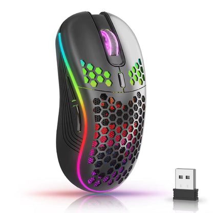 2.4G Wireless Rechargeable Mouse with Honeycomb Design, RGB Backlight, USB Receiver, and Adjustable DPI