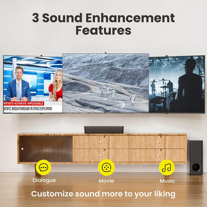 2.1 Compact Sound Bars for TV with Subwoofer, HDMI Arc/Bluetooth 5.0/Optical/Aux/Rca Connection, Remote Control, Adjustable Bass, Wall Mountable – P15, 140W, 16 Inch, Black