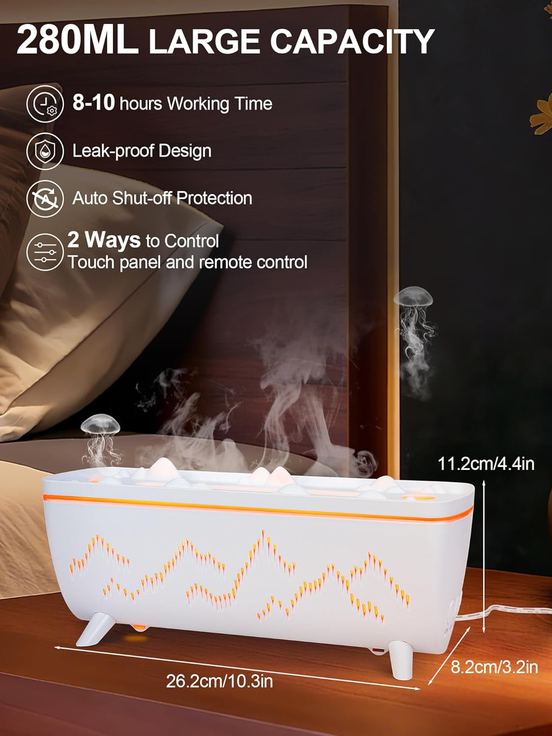 Volcano Jellyfish Diffuser - Essential Oil Aromatherapy Aroma Humidifiers | 280ML Leak-Proof Low Noise 2 Ring Holes with Timer for Bedroom Office Hotel