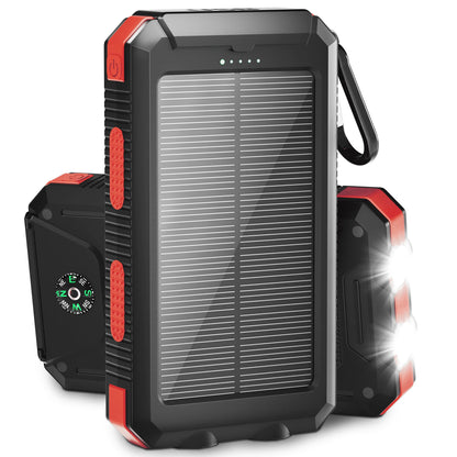 Solpowben 20000Mah Solar Power Bank Compatible for Cell Phone Iphone, Outdoor Portable Charger with Dual 5V USB Ports, 2 Flashlights & Digital Compass(Red)