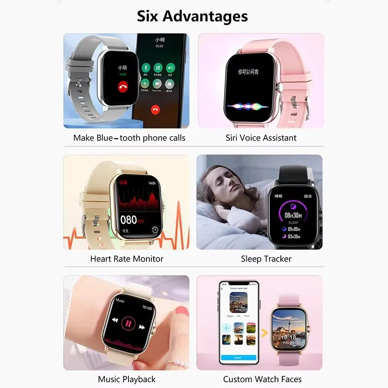 Smart Fitness Watch with Health Monitoring, Waterproof Design, and Bluetooth Call Functionality for Men and Women - Compatible with iOS and Android (Model HT30)