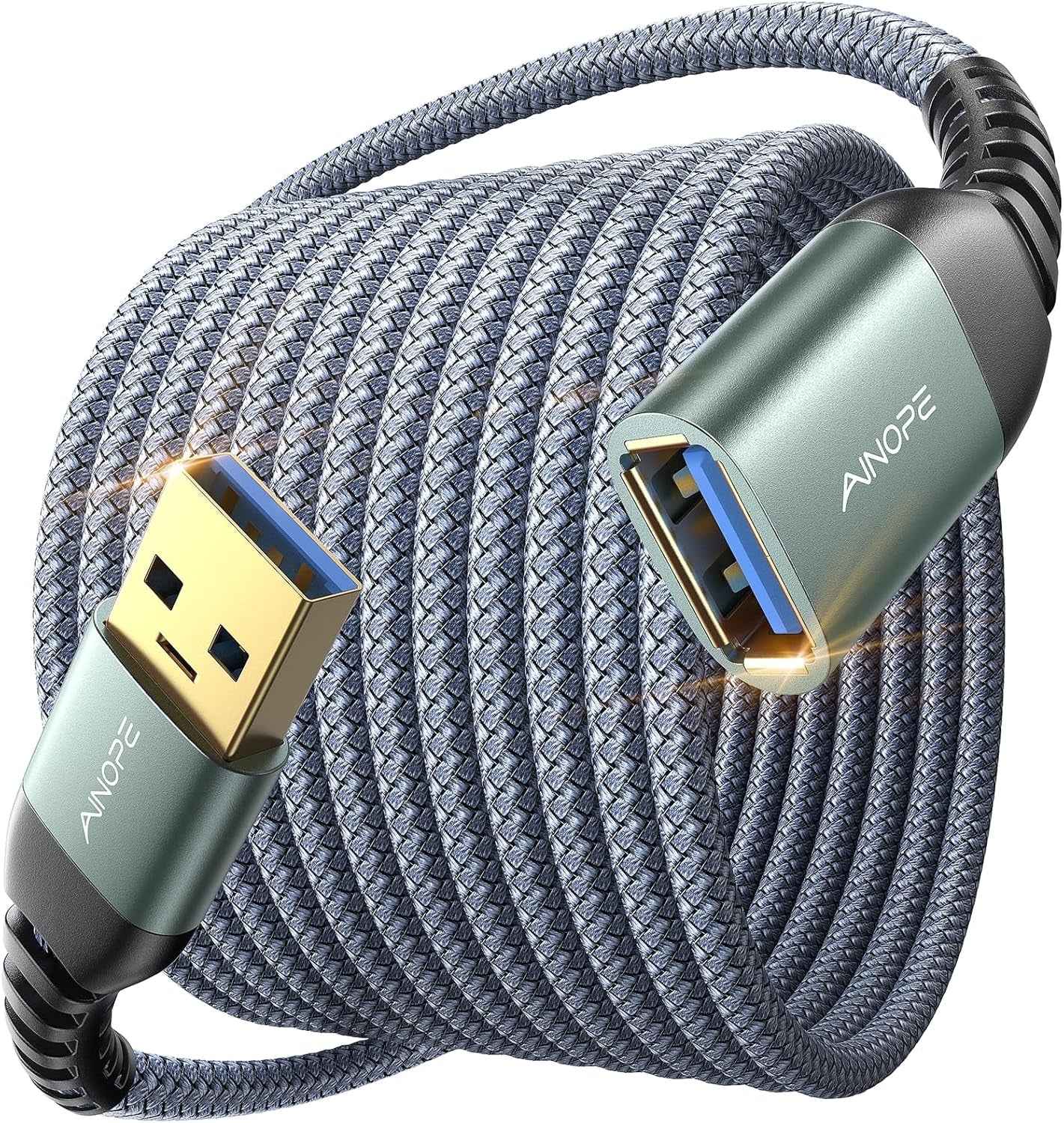 10FT USB 3.0 Extension Cable, Male to Female High-Speed Data Transfer Cord, Compatible with Webcam, USB Keyboard, Flash Drive, Hard Drive, and Printer, Grey