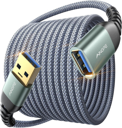 10FT USB 3.0 Extension Cable, Male to Female High-Speed Data Transfer Cord, Compatible with Webcam, USB Keyboard, Flash Drive, Hard Drive, and Printer, Grey