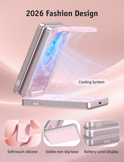 4 in 1 Wireless Phone Charging Station for Apple &5000Mah Power Bank | 20W Magnetic Fast Charging, Detachable Magnetic Portable Charger, Travel Essential for Apple Devices,  Aurodock