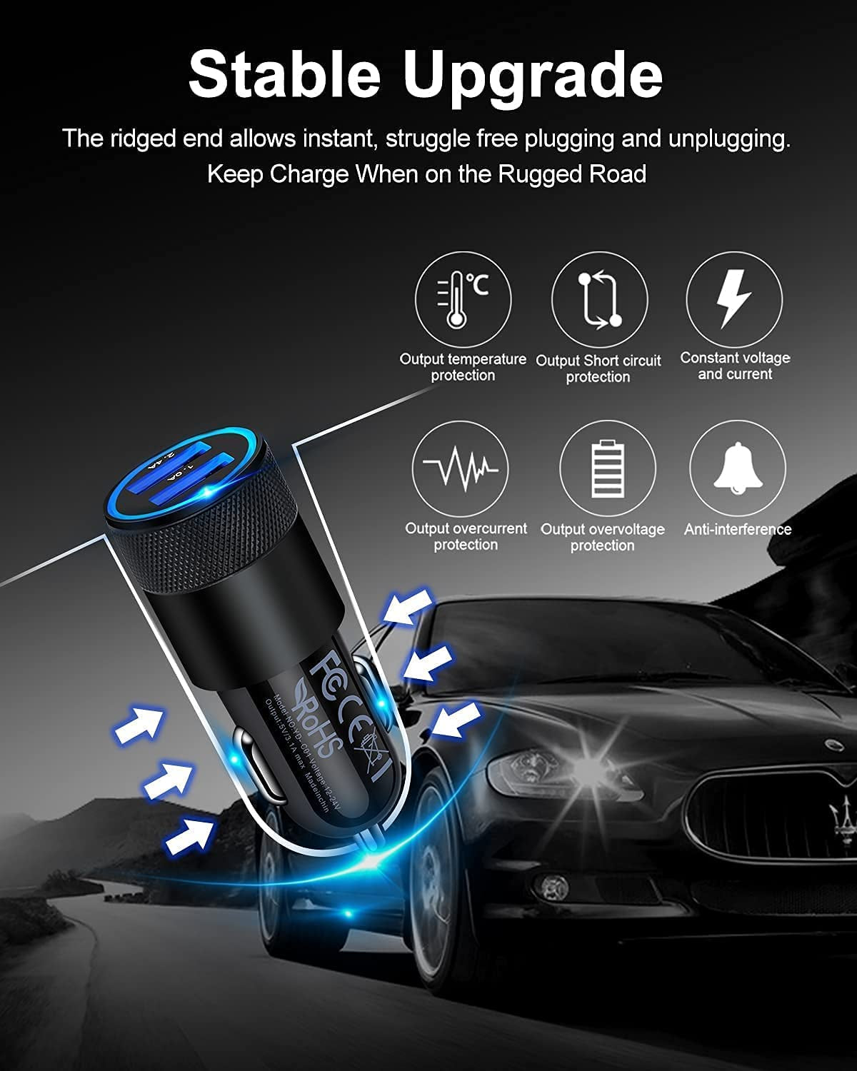 Car Charger [2Pack/3.4A] Fast Charge Dual Port USB Cargador Lighter Adapter For Iphone 17E 15 14 13 12 11 Pro Max X XR XS 17 plus 16, Ipad, Samsung Galaxy S23 S22 S21 S25+ S7 J7 S10E S9 Note 8 12V