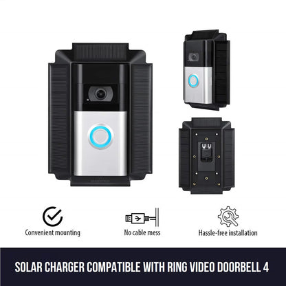 Solar Charger Mount Compatible with R.Ing Video Doorbell 3, 3 plus and 4, R.Ing Doorbell Battery plus and Pro (1 Pack, Black)